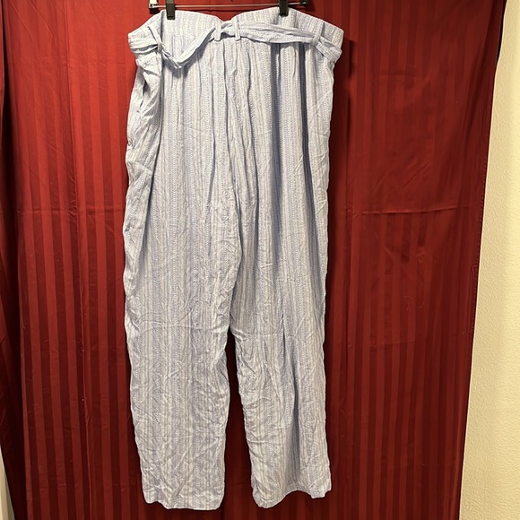 NWT Torrid 3 - light blue boho vertical stripe, gauze, wide leg, belted pants - Picture 9 of 13
